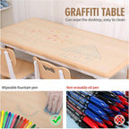 UNICOO Kids Table and Chairs, Height Adjustable Toddler Table and Chair Set with 4 Chairs, Graffiti Desktop, Classroom/Daycare/Home, Children Multi-Activity Table for Ages 2-8