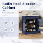 Merax Kitchen Pantry Storage Cabinet Freestanding Cupboard with Darwer, 2 Adjustable Shelves and 2 Door Shelves Coffee Bar Cabinet for Kitchen, Dining, Living Room, Blue x 2