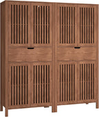 Set of 2 Pantry Cabinet, 69" Tall Freestanding Storage Cabinet with Louvered Doors and 4-Tier Adjustable Shelves, Modern Farmhouse Tall Cupboard with Large Drawers for Kitchen, Living Room, Brown