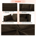 84” Chenille 3-Seats Sofa W/Movable Ottoman, Brown | Modern Fabric L-Shaped Couch w/Soft Backrests, Upholstered Sectional Sofa w/Arm Pillows for Living Room