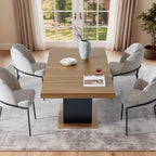 Dining Table Extendable 63 in-79 in for 4-8 Expandable Wood Rectangle with Fluted Base for Dining Room Kitchen Living Room Furniture Brown
