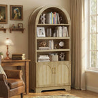 Bestier 71" Tall Arched Kitchen Pantry, Arched Cabinet with Doors, Modern Farmhouse Wood Kitchen Storage Cabinets with 3-Tier Adjustable Shelves, Cupboard for Living Room, Dining Room, Kitchen, Oak
