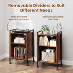 Giantex Record Player Stand with Charging Station, Mobile Turntable Stand with Record Storage & 4 Rolling Wheels, 3-Tier Vinyl Record Storage w/ Open Shelves & Dividers for Living Room, Rustic Brown