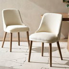 HULALA HOME Dining Chairs Set of 2, Ivory Fabric Upholstered Dining Room Chairs Set with Solid Wood Legs, Paded Back, Modern Kitchen Accent Chairs for Living Room Bedroom Reception
