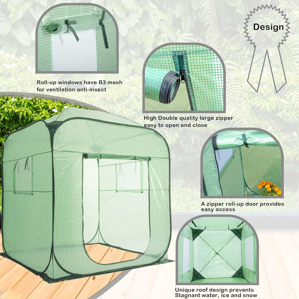 Porayhut Pop Up Greenhouse Tent,Portable X-Large Walk-in Flower House ,Indoor Outdoor Gardening Plant Sunshine Room with PE Mesh Cloth Cover for Protecting Plant from Cold Frost & Birds