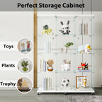 66.5" H 4-Shelf Extra Large Glass Display Cabinet with Double Doors,Modern Floor Standing Curio Cabinet Bookshelf Collection Display Case with Lockable Casters & Lock for Living Room (White)