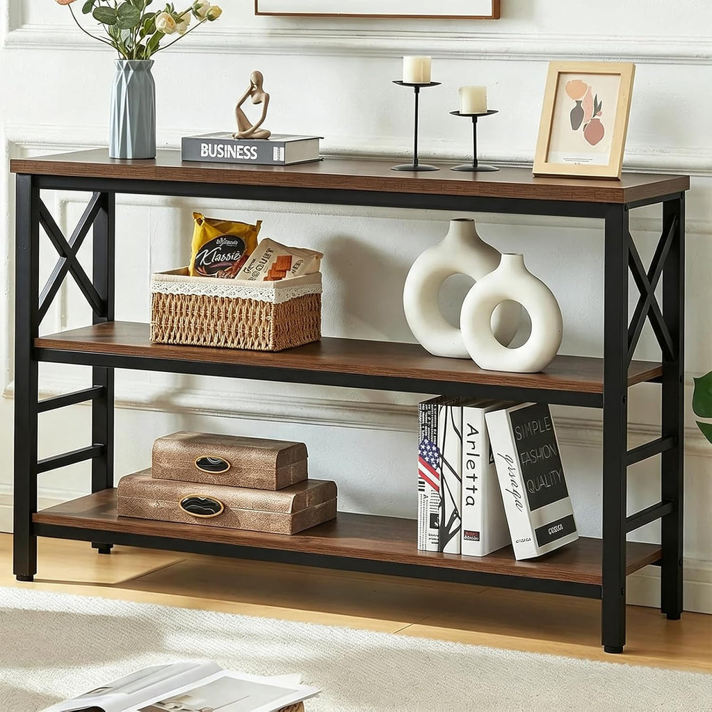 Hombazzar 3-Tier Sofa Table,Console Tables for Entryway,Brown 47" | Stable Support,Multi-functional use for home,Easy Assembly,Scratch Resistant & Rustproof