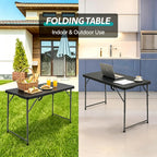 Dkeli Folding Table 4/6 Foot Indoor Outdoor Heavy Duty Plastic Table Portable Fold Up Desk Utility Camping Dining Party Table, Easy to Assemble, White (Black, 4 Foot)