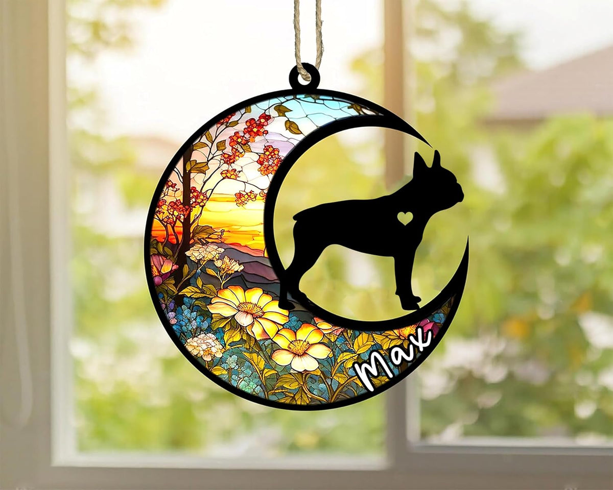 Personalized Dog Memorial, Custom Name Boston Terrier Dog Christmas Ornament with Name, Custom Breeds, Pet Loss Light Catcher, Gifts for Lovers Loss of Pet Sympathy on Mothers Day Christmas