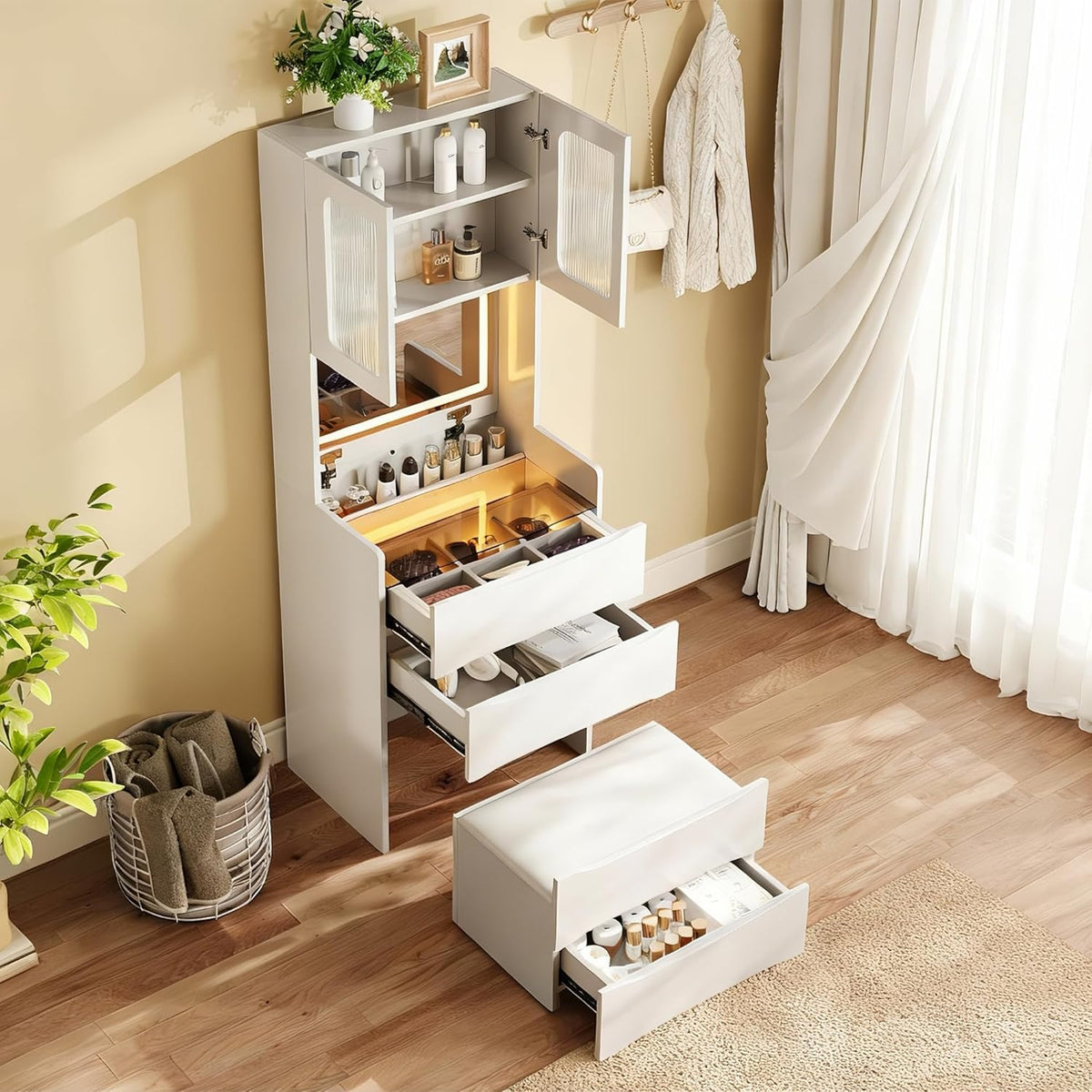 GOWE Vanity Table Set with Storage Adjustable Modern Contemporary for Bedroom Furniture