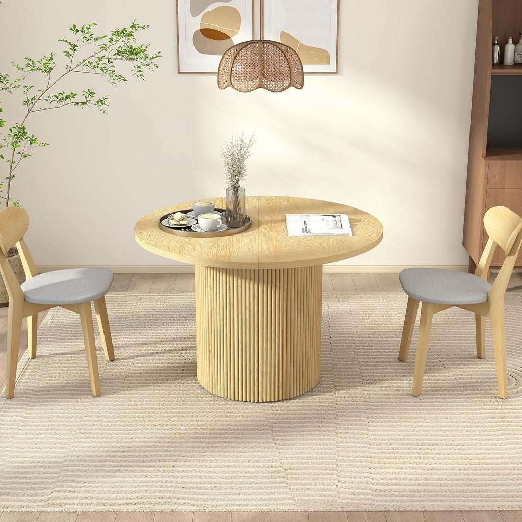 Extendable Dining Table 41–78 Inch, Round to Oval Expandable Kitchen Table for 4–8 People, Fluted Base Modern Farmhouse Design for Dining Room or Living Room, Natural Wood Finish