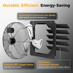 20 Inch EC Motor Shutter Exhaust Fan, 6 Inch Large Touchscreen Controller for Temp Humidity and Speed Control, 10-Speed Wall Mount Fan for Attic, Greenhouse, Garage, Chicken Coop Ventilation