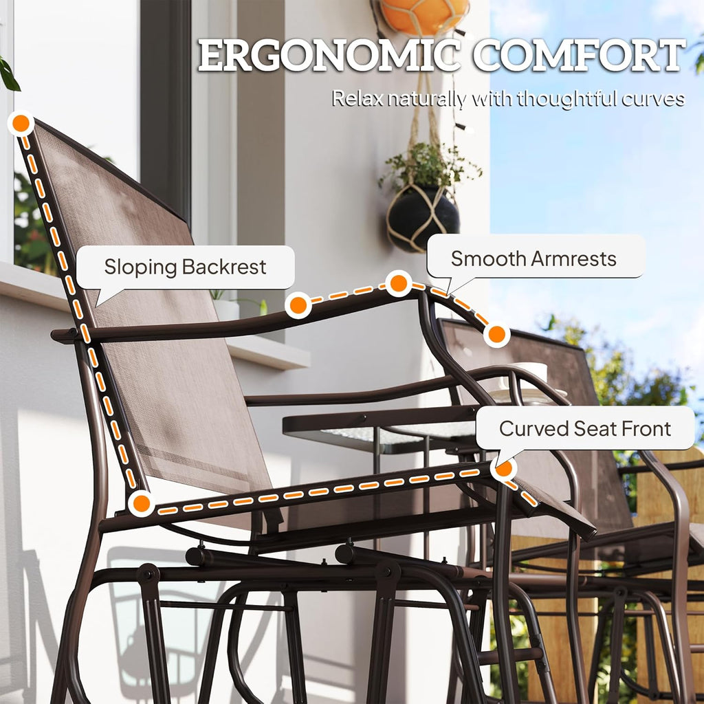 Outsunny Outdoor Glider Chair with Table 2-Seat Patio Loveseat Coffee Brown | Rocking Chair Swing Love Seat, Breathable Sling, Backyard Garden Porch