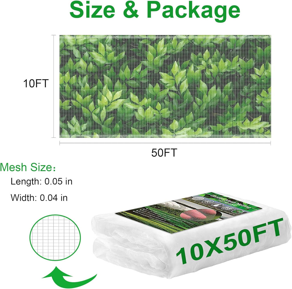 FOTMISHU Garden Netting 10x50FT Ultra Fine Mesh Netting Bird Barrier Protection Vegetable Fruit Tree Bushes Plant Cover for Raised Bed