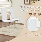 Modern Dining Chairs Set of 4, White PU Leather Kitchen Chairs, Upholstered High Back Chair with Silver Metal Legs for Kitchen, Dining Room, Restaurant