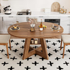 43.3in-59in Extendable Dining Table for 4-6, Round Kitchen Dining Room Table with Removable Leaves Space Saving, Space Saving, Wooden Cross Base with Storage Shelf for Kitchen Living Room (Walnut)