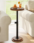 CHOEZON Height Adjustable Drink Table, Small Round Side Table, Pedestal Martini Table with Thickened Base, for Small Space, Sofa, Couch, Living Room, Bedroom, Rustic Brown and Black TBZ31BF