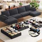 142" Modular Sectional Sofa Couch with Storage,U-Shape 4 Seat Comfy Modern Couch Sofa with Chaise, 27" Deep Seat Corduroy Sofa for Living Room, Tool-Free Assembly - Dark Grey