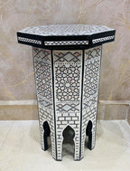 Morrocan Table Design Mother of Pearl Inlaid,Arabic Side Corner cofee Table for Living Room (Classic B)