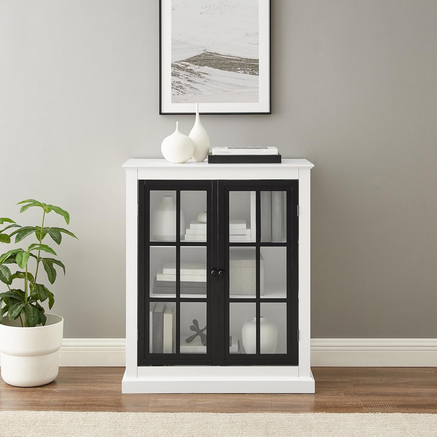 Crosley Furniture Cecily Stackable Pantry Storage Cabinet with Shelves, Kitchen, Dining, or Laundry Room, White/Matte Black