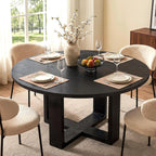 47.24" Black Round Dining Table for 4–6 People, Solid Wood Kitchen Table with 1.18" Thick Wooden Tabletop & Stable Cross-Shaped Base for Dining Room, Pure Black