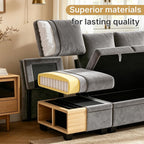 109" Sectional Sleeper 7 Sest Modular Couch Pull-Out Storage Sofa Bed | MastonHome Convertible U-Shaped Cloud Couch with Pillow Armrests, Chenille Fabric for Living Room, Apartment, Grey