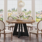 Tribesigns 47 inch Round Dining Table Wood Kitchen Table for Dining Room, 47" Dinner Room Tables for 4-6, Farmhouse Accent Furniture with Wooden Tabletop and Cross Base, Rustic+Black