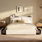 Garvee Chenille Fabric Queen Size Bed Frame with 2 Storage Drawers - Beige
