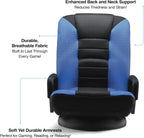 Maple99 Swivel Floor Gaming Chair - Video Lounger Enjoy 6 Different Positions, Adjustable Backrest, Removable Arm Rests, Folds to Store, Stylish Blue with Black Center Stripe
