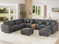 LLappuil 11-Seat Modular Sectional Sofa with Storage, Oversized V-Shaped Corduroy Couch with 10 Throw Pillows, Pet-Friendly Convertible Pit Sofa for Large Living Room, Skin-Friendly, Grey