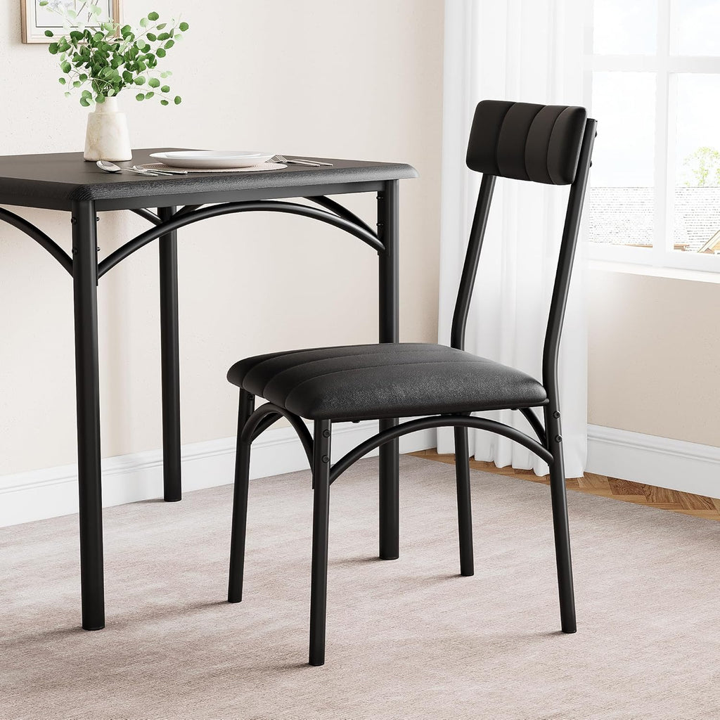 3-Piece Dining Table Set for 2, Kitchen Table Set with 2 Upholstered Chairs, Square Dining Table Set for Apartment, Studio, Small Space, Black