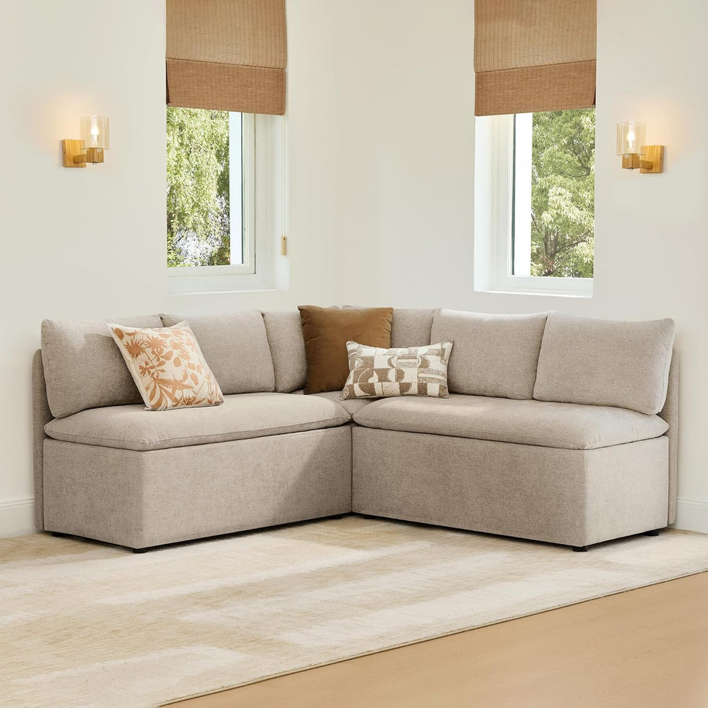 CHITA Breakfast Nook Bench with Storage, Upholstered Dining Bench with Back, Corner Kitchen & Dining Banquette Seating Nook, Dining Settee, L Shaped 5 Seats, Fabric in Khaki
