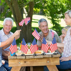 50 Pcs American Desk Flag Set Small USA Flags for Table with 13" Black Pole, Black Base and Spear Top, American Flag for Home Office Party Festival Celebrations Decor