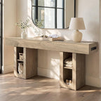 63 Inch Entryway Console Table with Power Outlets & Storage, Oak | Wooden Behind Couch Table, Farmhouse, Adjustable Shelves, 300LB Load, 5.9" Thick Top, MDF, Anti-Tip, Zero Wobble, Entrance