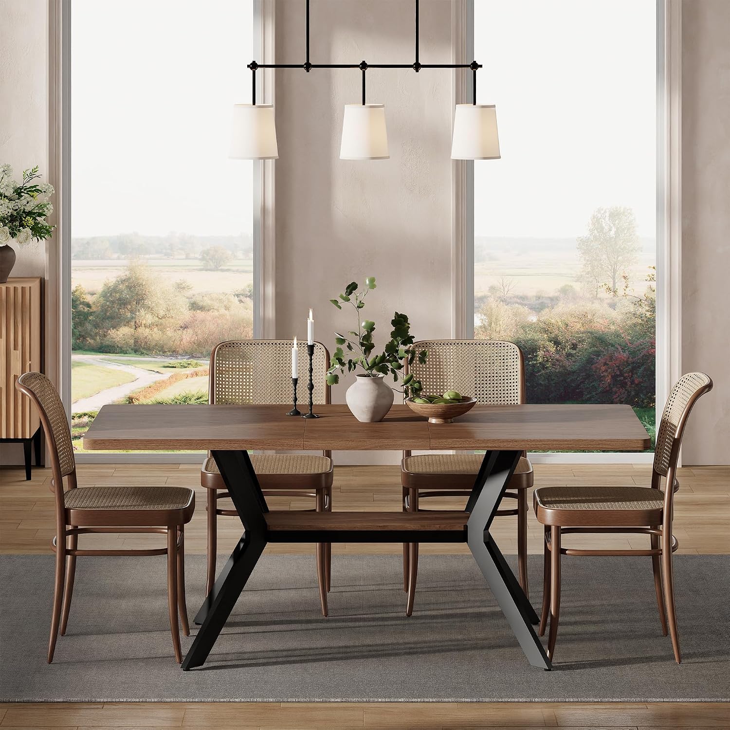MECHYIN 55"-71" Extendable Dining Table for 4-8 with Built-in Flip Leaf | Kitchen Table, Space Saving Modern Design with Storage Shelf & Sturdy Metal Legs for Kitchen,Living Room & Small Apartments