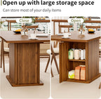 Extendable Kitchen Dining Table for 4-6, 47-65 Inch Rectangle Dining Room Table with 2 Doors, Large Storage, Mid Century Modern Dinner Furniture, Living Room, Space Saving, Square, Fluted, Walnut