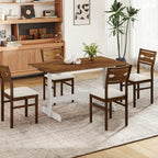 Tangkula 55 Inch Dining Table for 4-6 People, Rectangular Kitchen Table with Solid Wood Trestle Base, Large Farmhouse Modern Diner Table for Home Dining Room Living Room