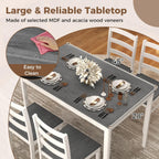 COSTWAY 5-Piece Dining Table Set for 4 w/Rubber Wood Structure, Grey | Spacious Tabletop, Anti-Slip Pads, Rubber Wood Legs, Space-Saving Design for Small Place, Apartment, Studio, Restaurant