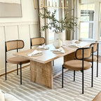 Rattan Dining Chairs Set of 6, Kitchen Chairs with Curved Cane Backrest &Metal Legs, Modern Dining Room Chair, Round Upholstered Sherpa Chair for Living Room, Brown