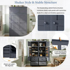 Freestanding Kitchen Pantry with Drawers, Shelves & Pull-out Trays,Gray | Freestanding tall unit with 8 door shelves, 4 pull-out trays, 6 drawers, gray finish, for dining room use