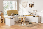 L-Shape Storage Bench with Cushion, 3-Pcs Large Capacity Entryway Chest Corner Seating Bench, Modern Modular Organizer Box for Kitchen, Living Room, Dining Room, Bedroom (White & Wood)