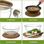 Stackable Space-Saving Set of 5 Nesting Glass Bowls with Acacia Lids for Foodprep, Storage, Mixing & Cooking - Microwave & Oven-ready BPA Free Durable Heat Resistant Inert Borosilicate Glass