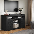 RoyalCraft Farmhouse TV Stand for 65+ Inch TV, Tall Entertainment Center | with Storage Cabinets and Sliding Barn Doors, Mid Century Modern Media TV Console Table for Living Room (Black)
