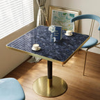 31.5'' Tulip Table, Square Pedestal Dining Table with Sintered Stone Tabletop, Gold Aluminum Alloy Edge & Base, Bistro Table for 2-4 Person for Kitchen/Cafe/Small Spaces/Restaurant (Sapphire Galaxy)
