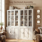 80" Modular Kitchen Pantry Cabinet, 2-in-1 Freestanding Tall Pantry Cabinet with Glass Doors & Adjustable Shelves, Large Hutch Storage Cabinet for Kitchen & Living Room (2, White, 6 Doors)
