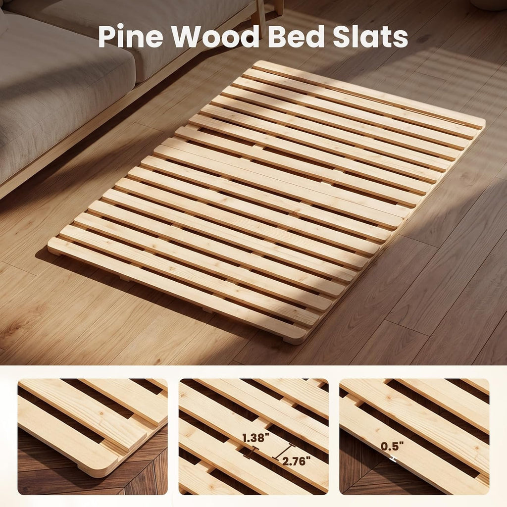 Floor Bed Frame, Foldable Japanese Tatami Bed Frame for Futon Mattress | Solid Wood Slats , Breathable, Moisture-Proof, Bed Plate for Floor Sleeping Bedding, Standard Full: 75" x 54"