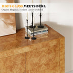 AMERLIFE 60" High Gloss Burl Buffet Sideboard Storage Cabinet, Large Wood Sideboard with Drawers, Retro Handles, Heavy Duty Coffee Wine Bar Buffet Table for Dining Room, Living Room, Yellow