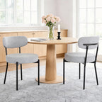 NEWBULIG Dining Chairs Set of 4, Mid Century Modern Dining Room Kitchen Side Chair with Fabric Upholstered Seat, Curved Backrest and Black Metal Legs, Grey
