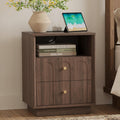 FORTUNETEC 17.7" Nightstand with Charging Station, Arched Design, Walnut
