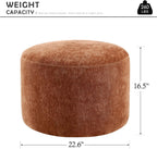 Upholstered Round Pouf Ottoman, Modern Footstool, Orange-Brown | Small Chenille Footrest with Soft Padded Seat & Wood Frame, Accent Vanity Stool for Bedroom (22.6"D x 22.6"W x 16.5"H)